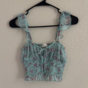 Green floral crop top